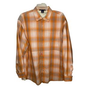 Marithe Francois Girbaud Mens XXL Orange White Plaid Long Sleeve Button up Shirt
